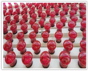 Close-up of PINK-branded Ferris wheel light covers